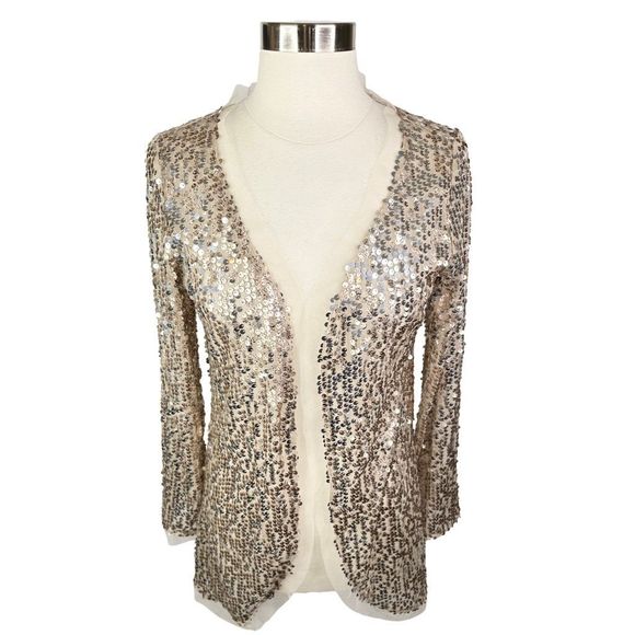 Joyfolie x Mia Joy Michaela Vintage Gold Sequin Cardigan - Size Small - Picture 7 of 9